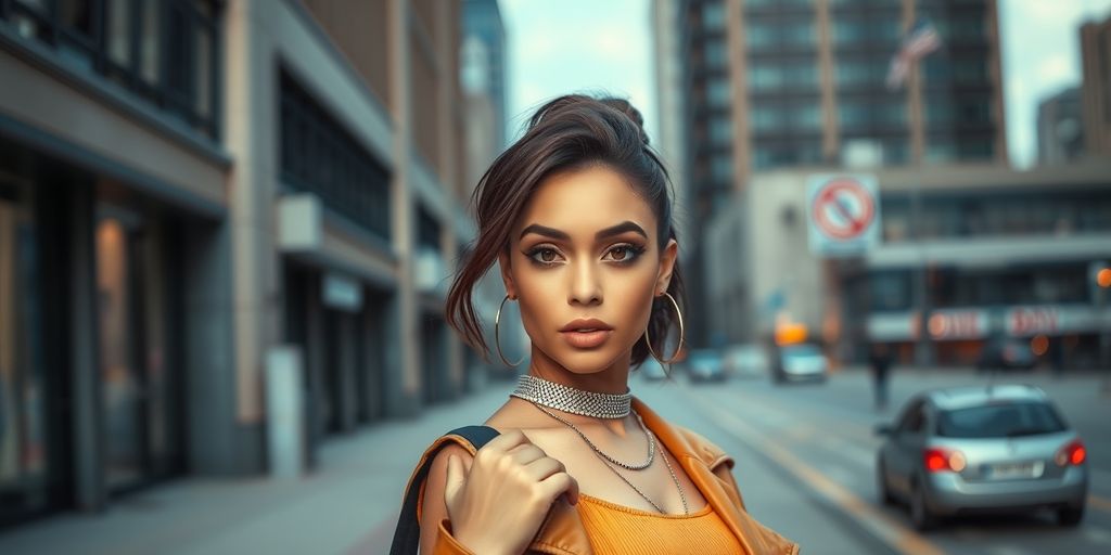 Confident woman posing in urban setting